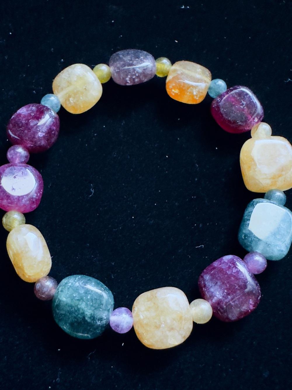 Multicolor Gemstone Stretch Bracelet - Yellow, Green, Purple, Pink